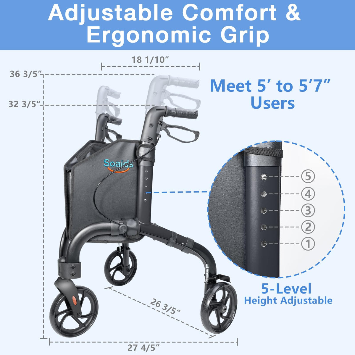 Lightweight Foldable 3 Wheel Walker M8372