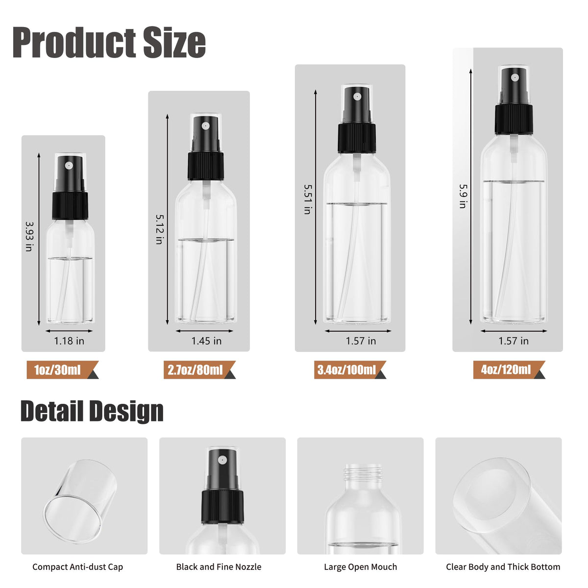 2.7oz/80ml 100PCS Plastic Spray Bottles N681497