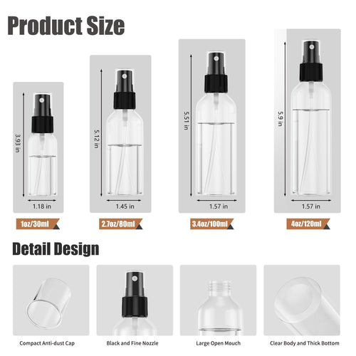2.7oz/80ml 100PCS Plastic Spray Bottles N681497