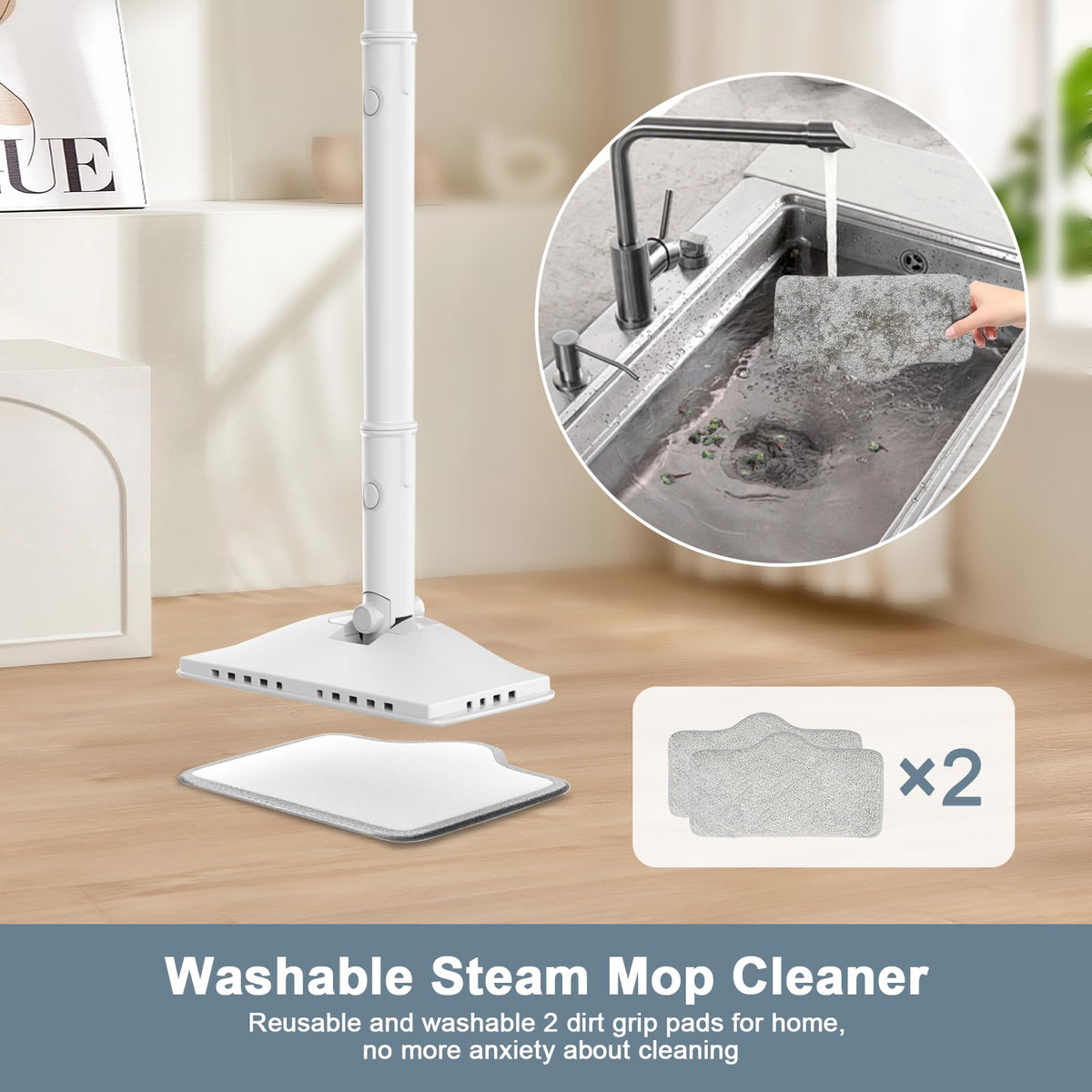 1200W Rotatable Steam Mop with 2 Modes, 400ML Tank, 23FT Cord J975889