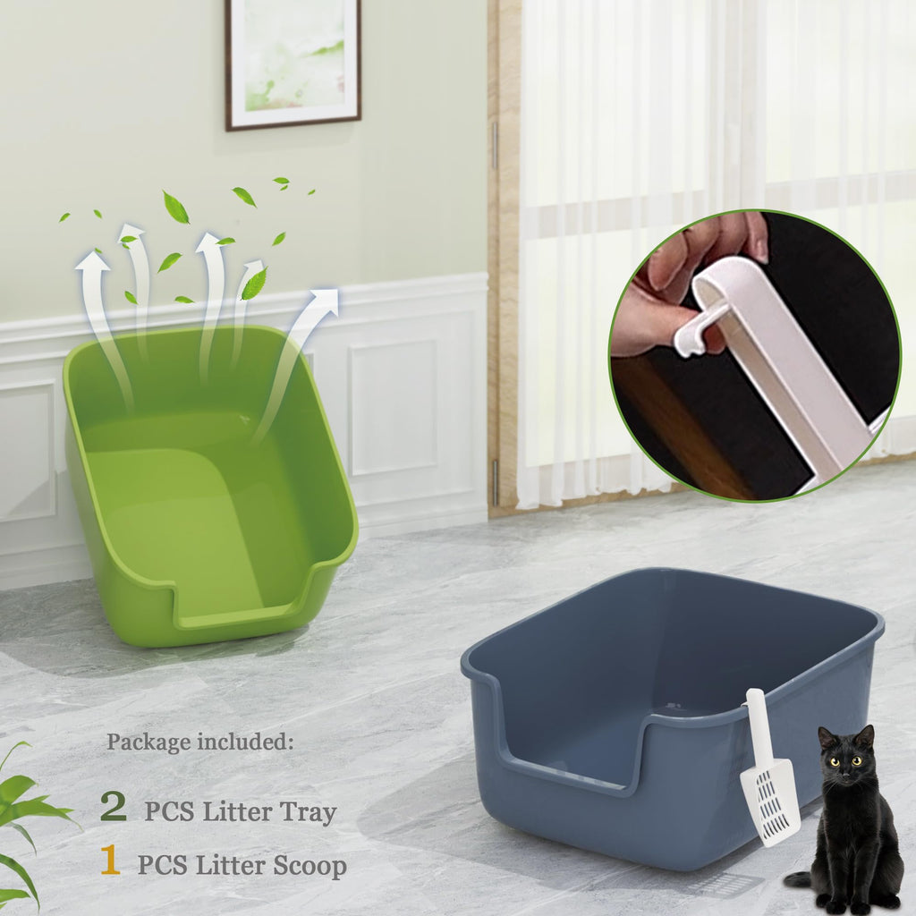 Large High Sided Cat Litter Box with Scoop 2 Pack X9417