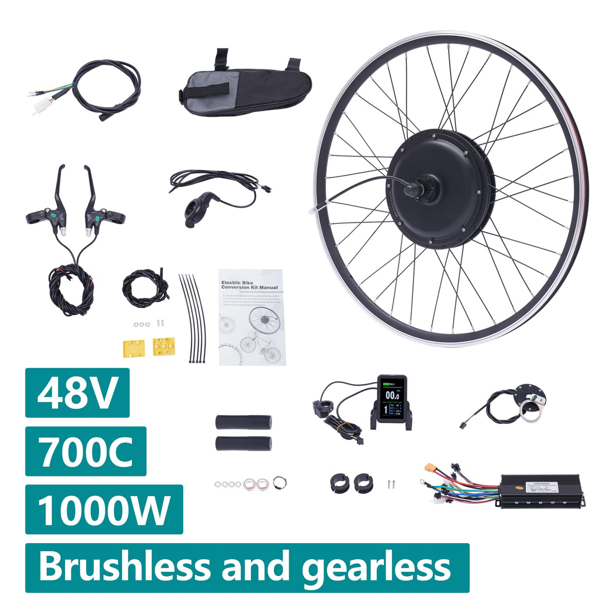48V 1000W E-Bike Conversion Kit with Display Brushless Gearless Motor Q87006