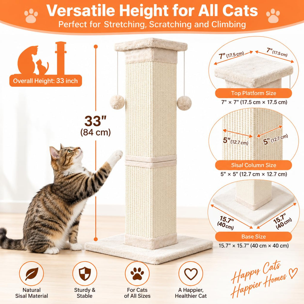 33 Inch Nature Sisal Cat Scratching Post O469
