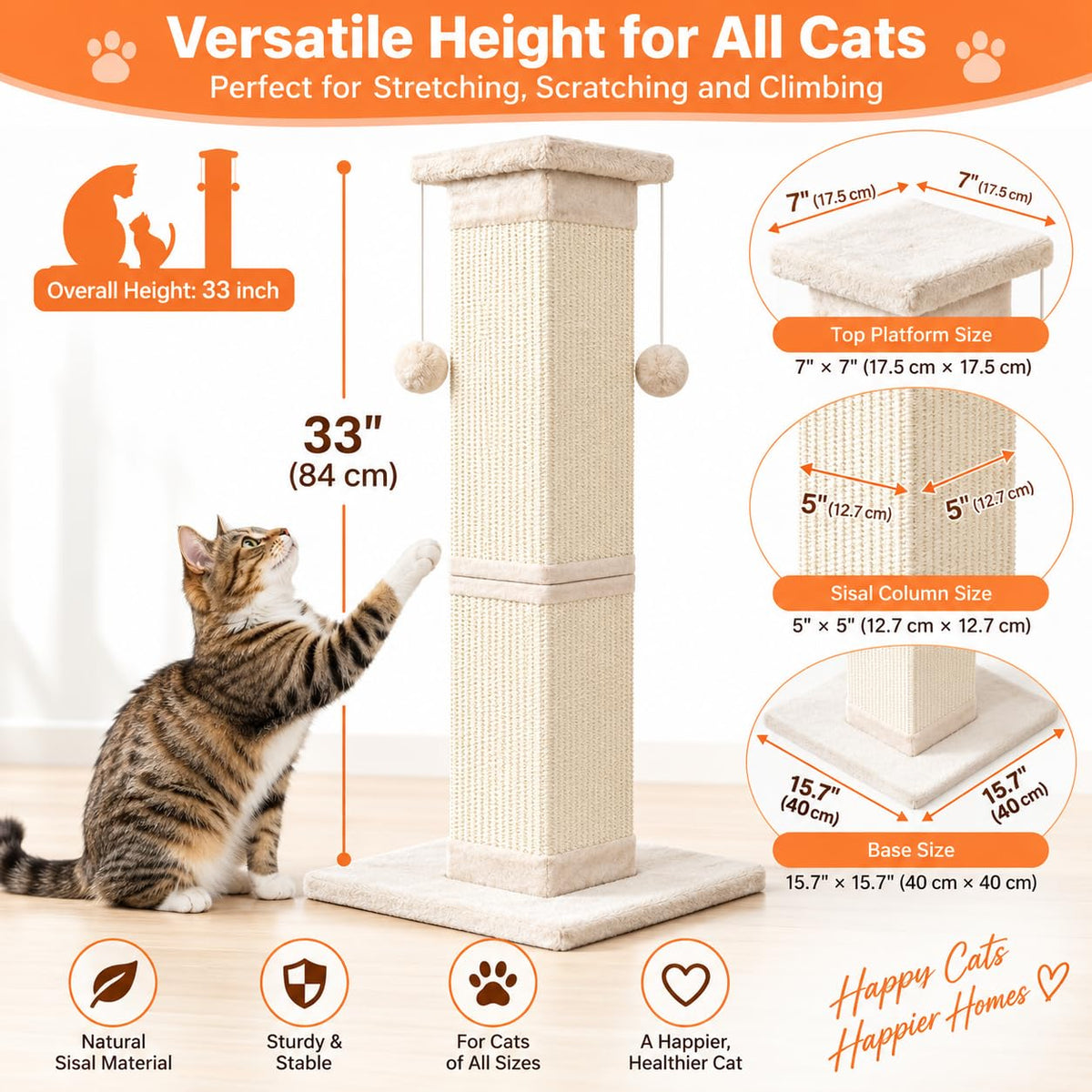 33 Inch Nature Sisal Cat Scratching Post O469