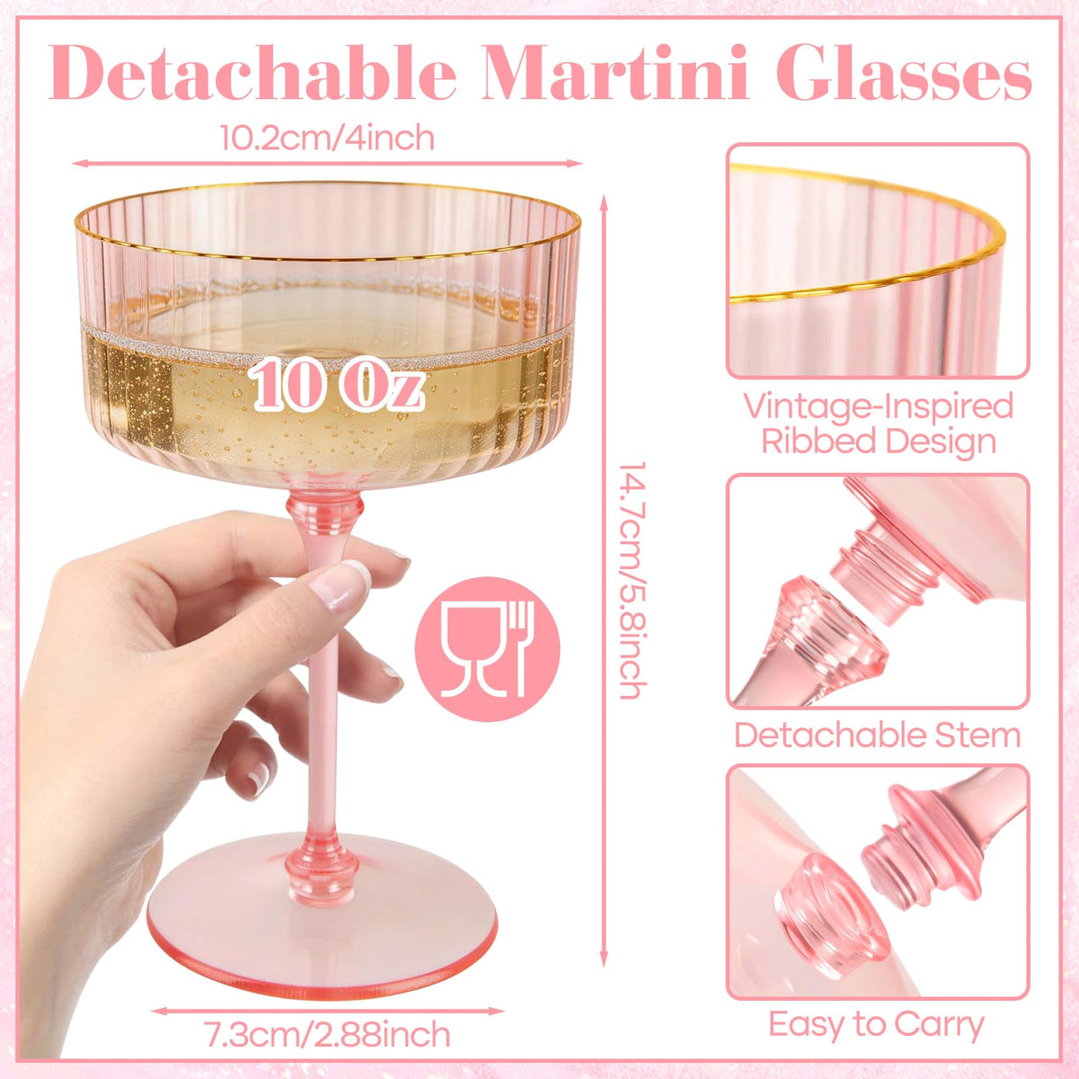 Pink 6 Pcs 10 Oz Plastic Martini Glasses Q30949