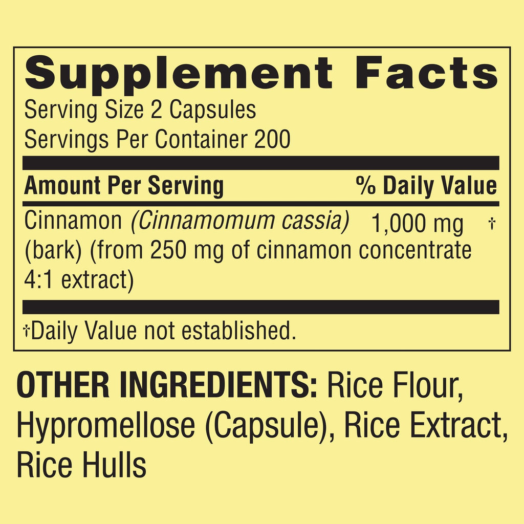 Cinnamon 1000 mg Vegetarian Capsules Herbal Supplement H814269