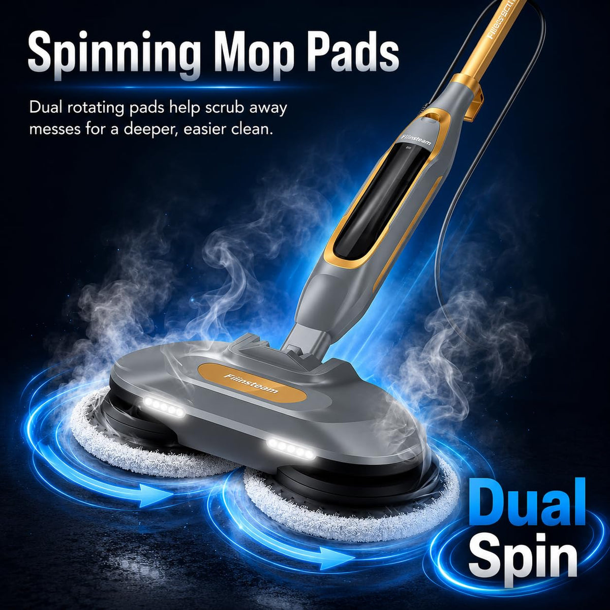 Steam Mop with Dual Rotating Pads, 15.2 fl oz Tank, 6 Washable Pads C7362