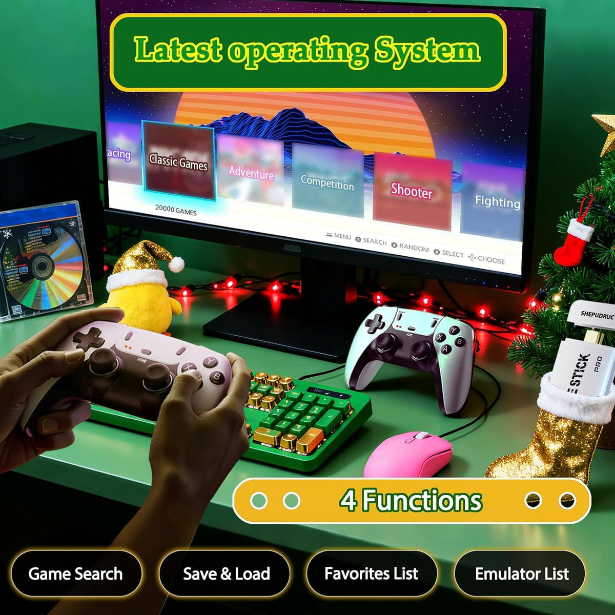 Wireless Retro Gaming Console Stick, 23 Built-In Emulators, 20,000+ Games, 4K HDMI Output, Dual 2.4G Wireless Controllers, 64GB O871932