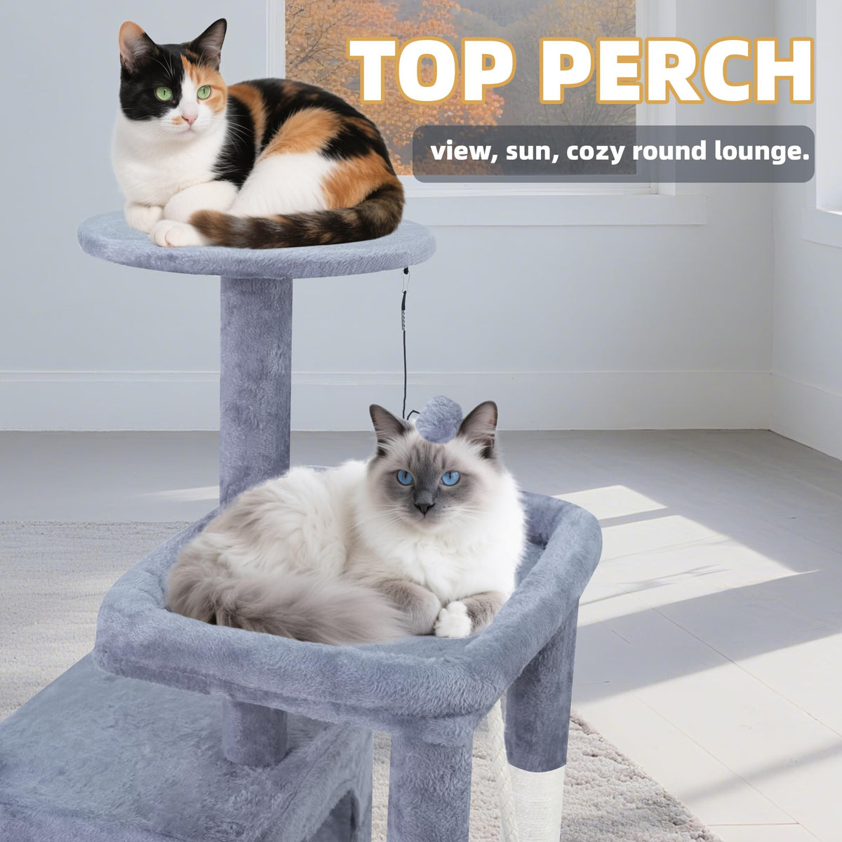 37.5" Cat Tree Tower with Scratching Board Hammock Grey B7650
