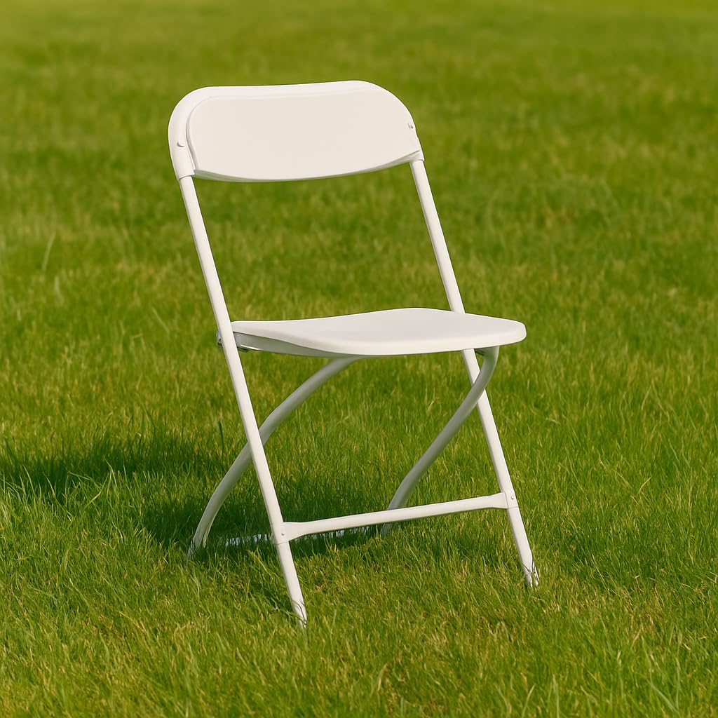 White Plastic Folding Chairs Set of 10 Steel Frame A8327