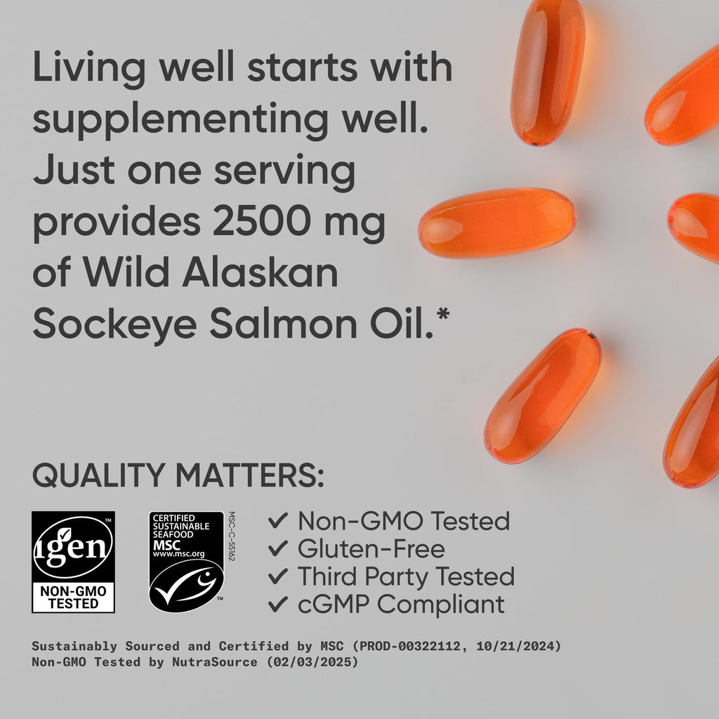 Omega-3 Wild Sockeye Salmon Oil 2500mg 180 Softgels K714
