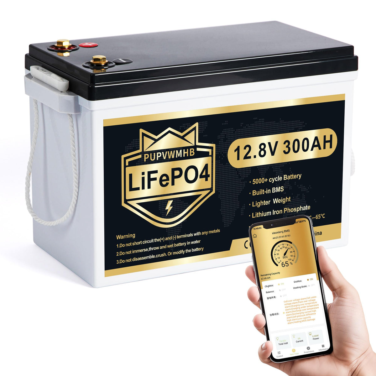 12V 300Ah LiFePO4 Lithium Battery with 200A BMS J898391