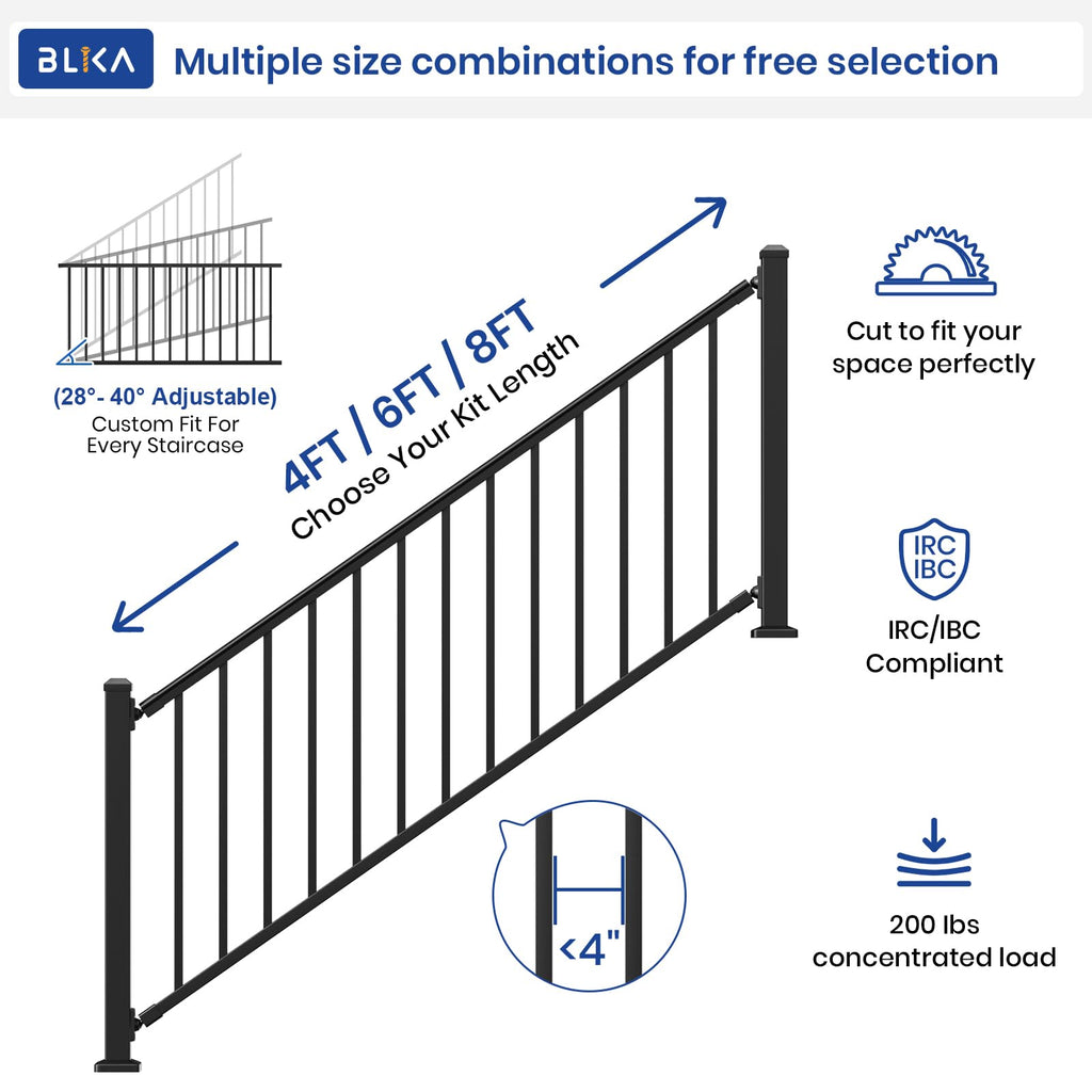 36 in. x 8 ft. Matte Black Aluminum Stair Railing Kit E9344