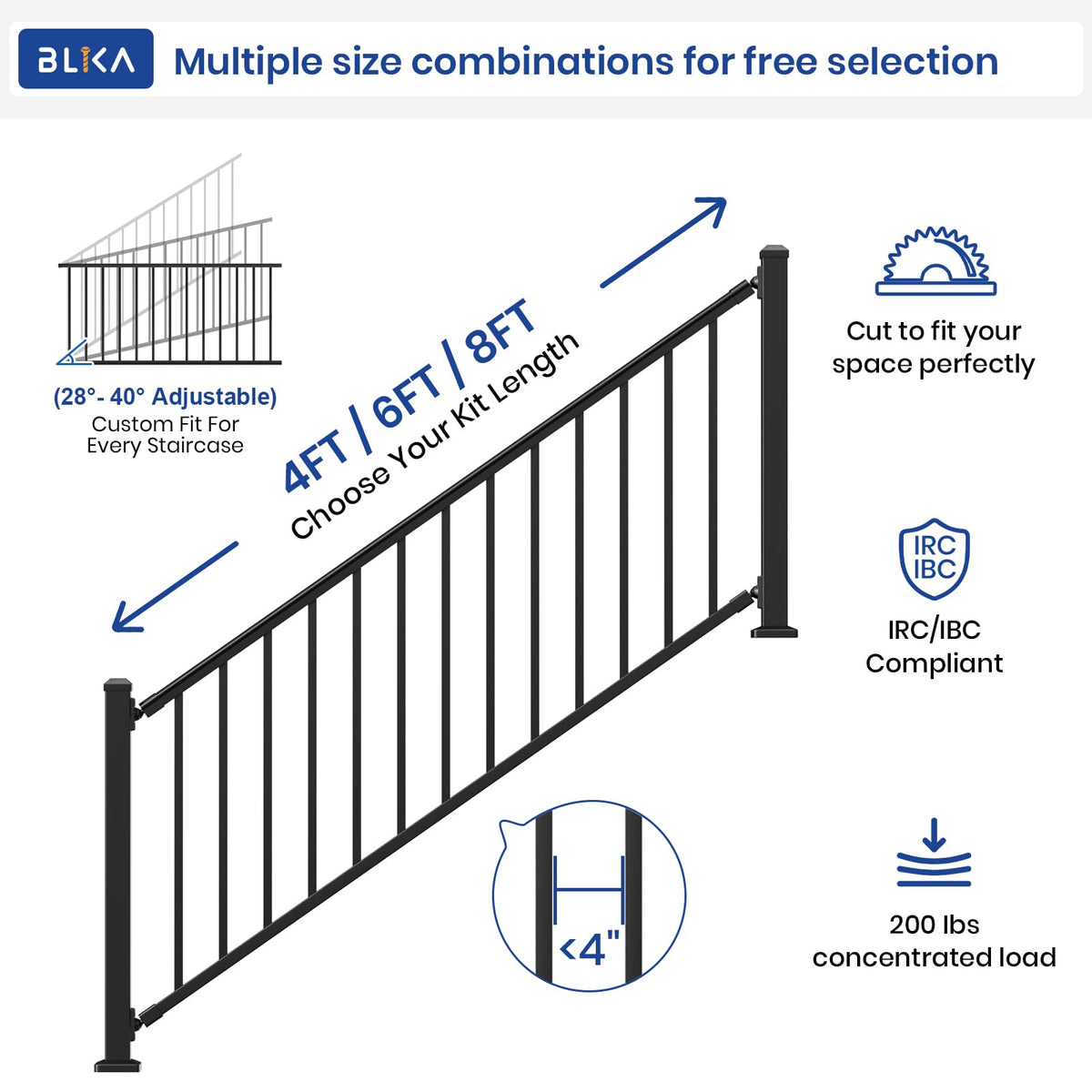 36 in. x 8 ft. Matte Black Aluminum Stair Railing Kit E9344