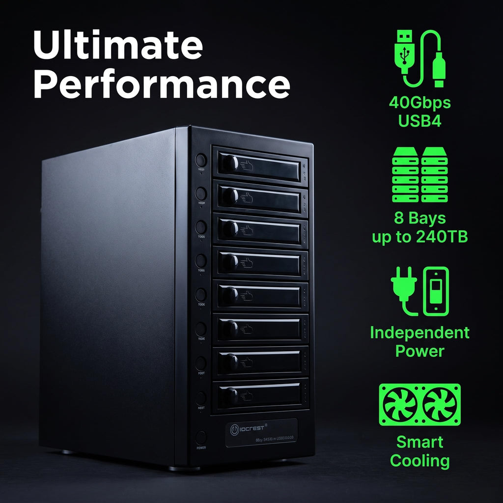 USB 4.0 40Gbps Type-C 8 Bay 2.5 Inch and 3.5 Inch SATA Hard Drive Enclosure F297
