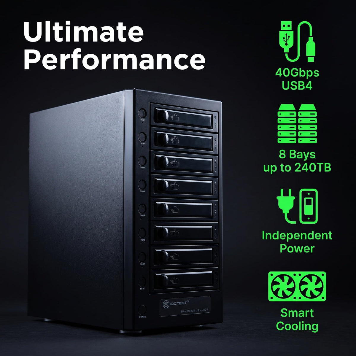 USB 4.0 40Gbps Type-C 8 Bay 2.5 Inch and 3.5 Inch SATA Hard Drive Enclosure F297
