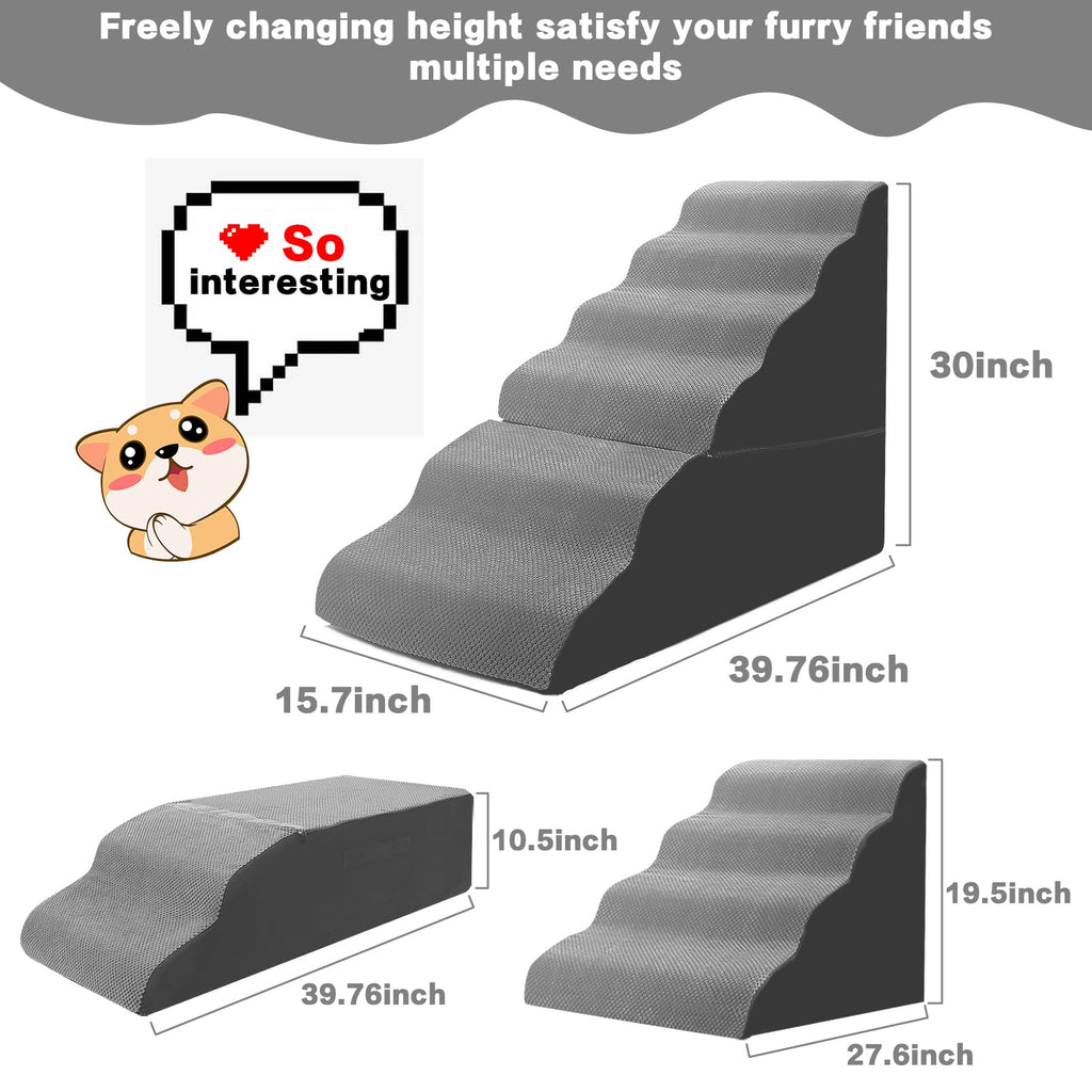 6-Step Grey Foam Dog Stairs Q373