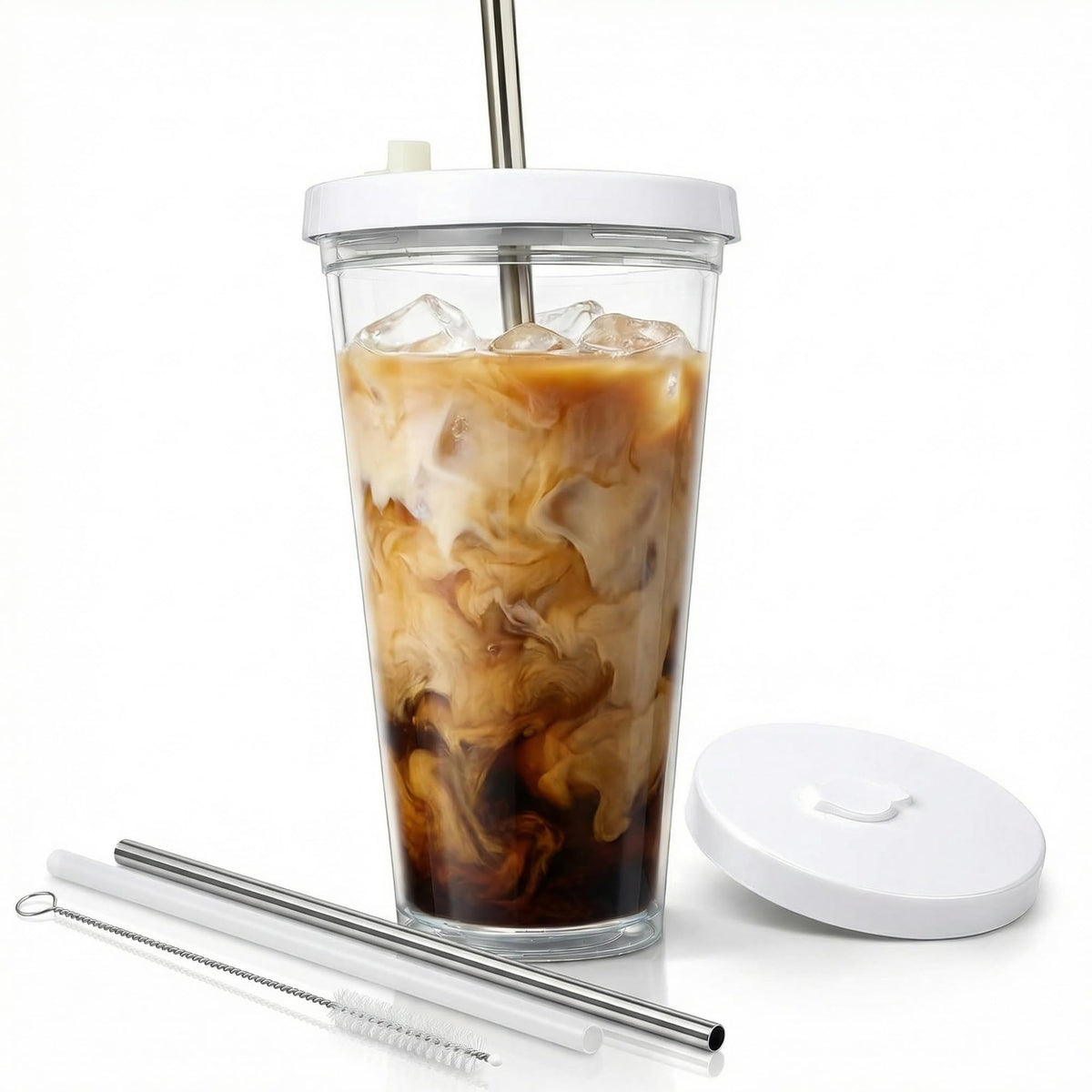 24 oz BPA-Free Double-Wall Insulated Plastic Tumbler with Lid and Straw M8481