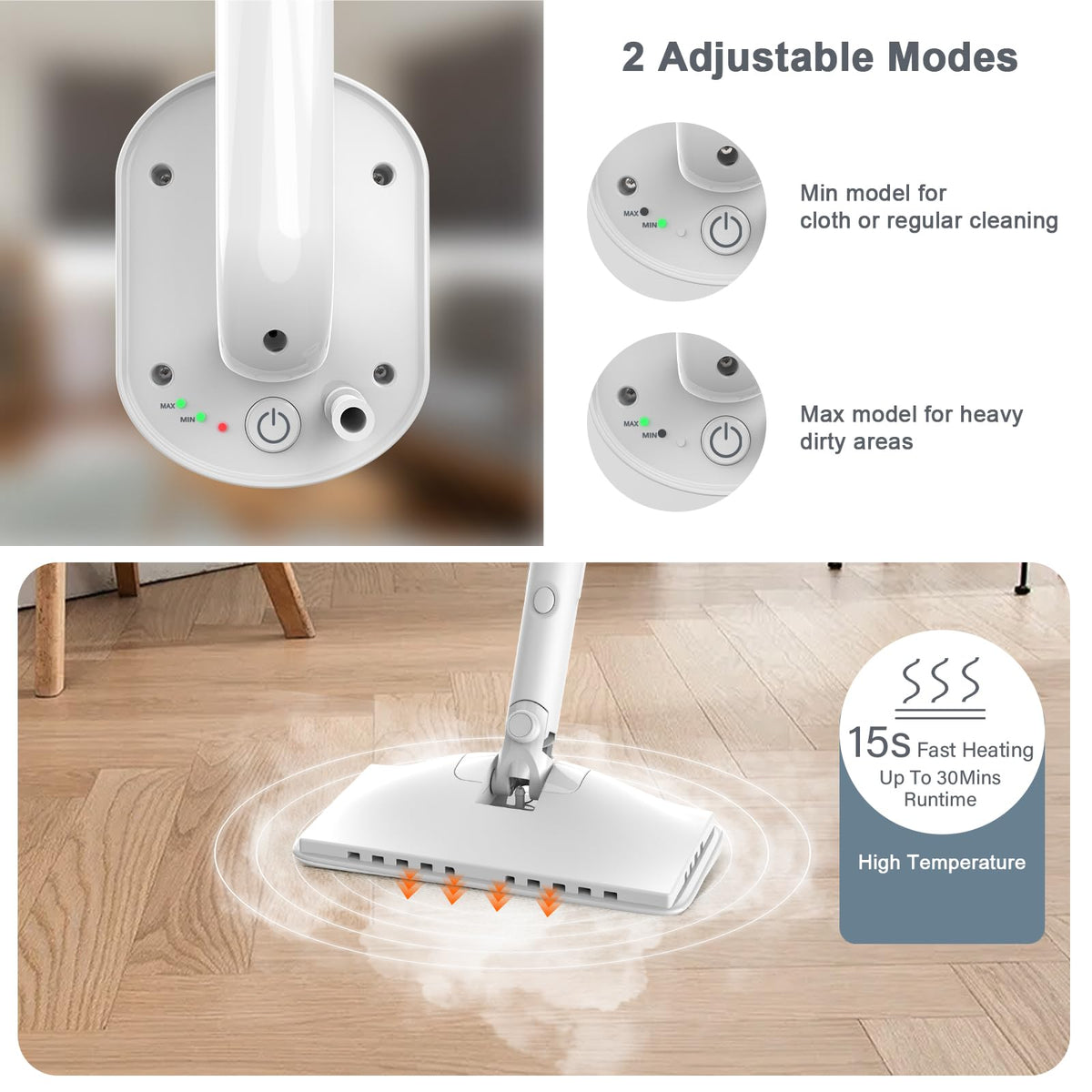 1200W Rotatable Steam Mop with 2 Modes, 400ML Tank, 23FT Cord J975889