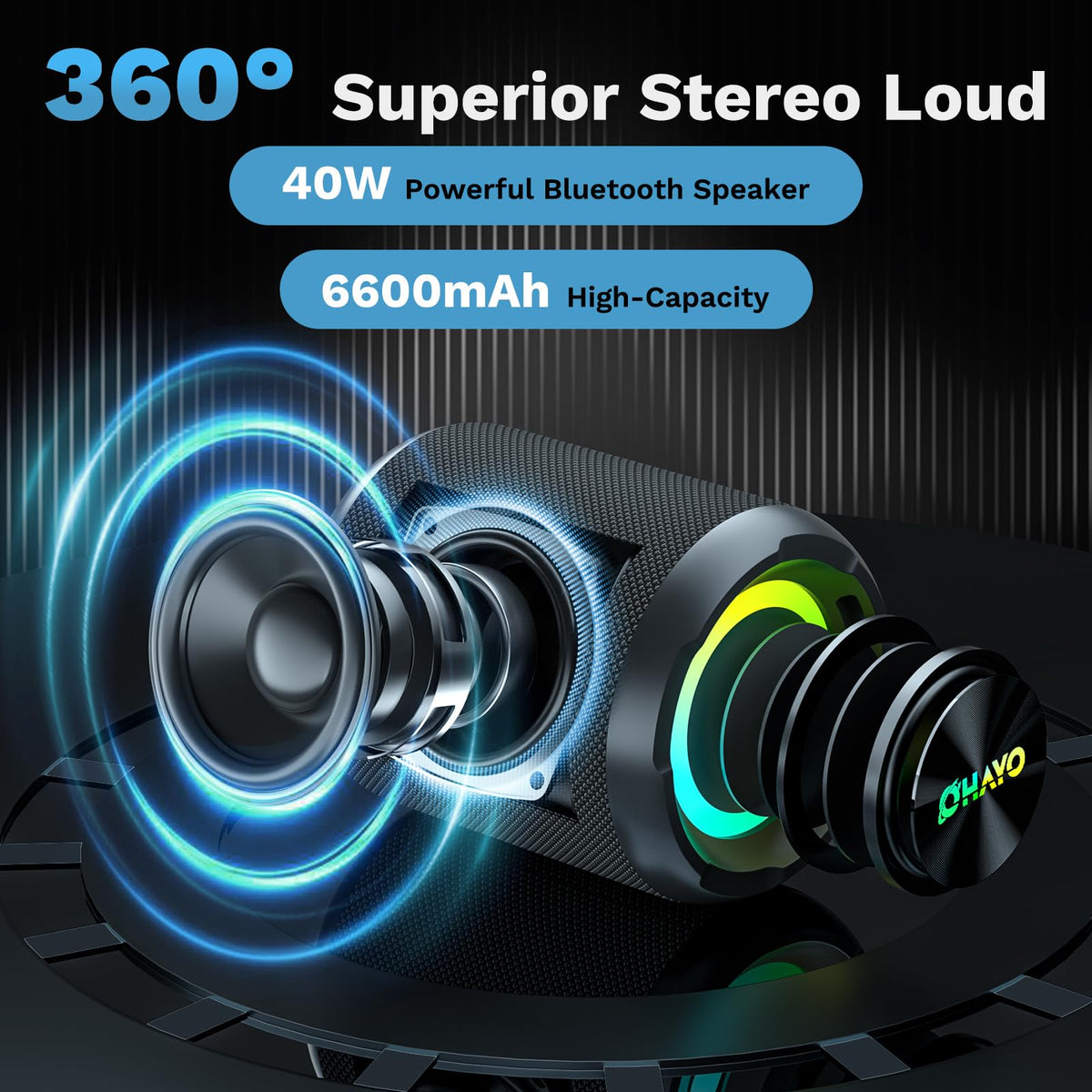 40W Wireless Portable Bluetooth Speaker with Lights, IPX7 Waterproof B72722