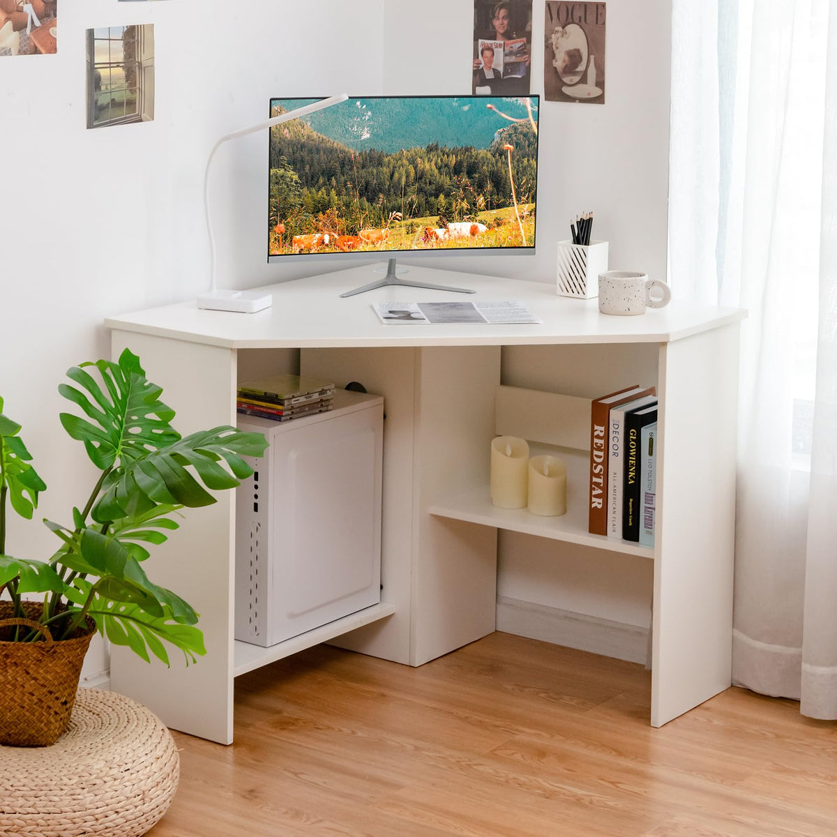White Compact Corner Desk D722888