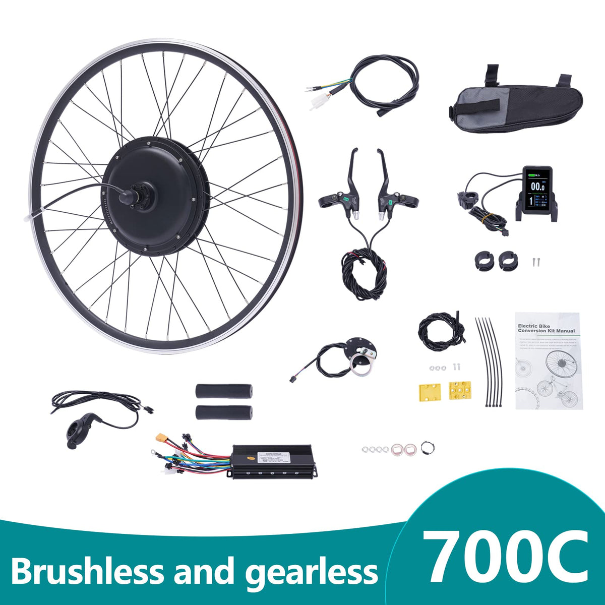 48V 1000W E-Bike Conversion Kit with Display Brushless Gearless Motor Q87006