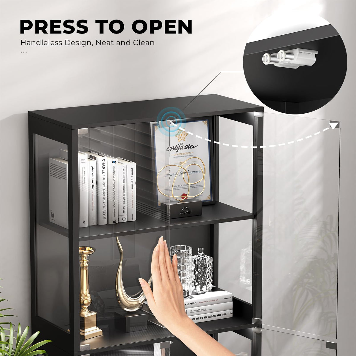 Black 4-Tier Display Cabinet with Glass Doors S9271