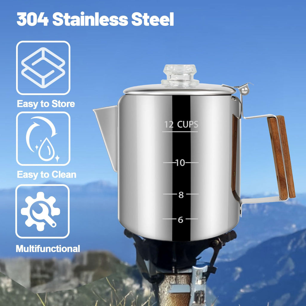 12 Cup Stainless Steel Stovetop Percolator Coffee Pot 2200ml E992