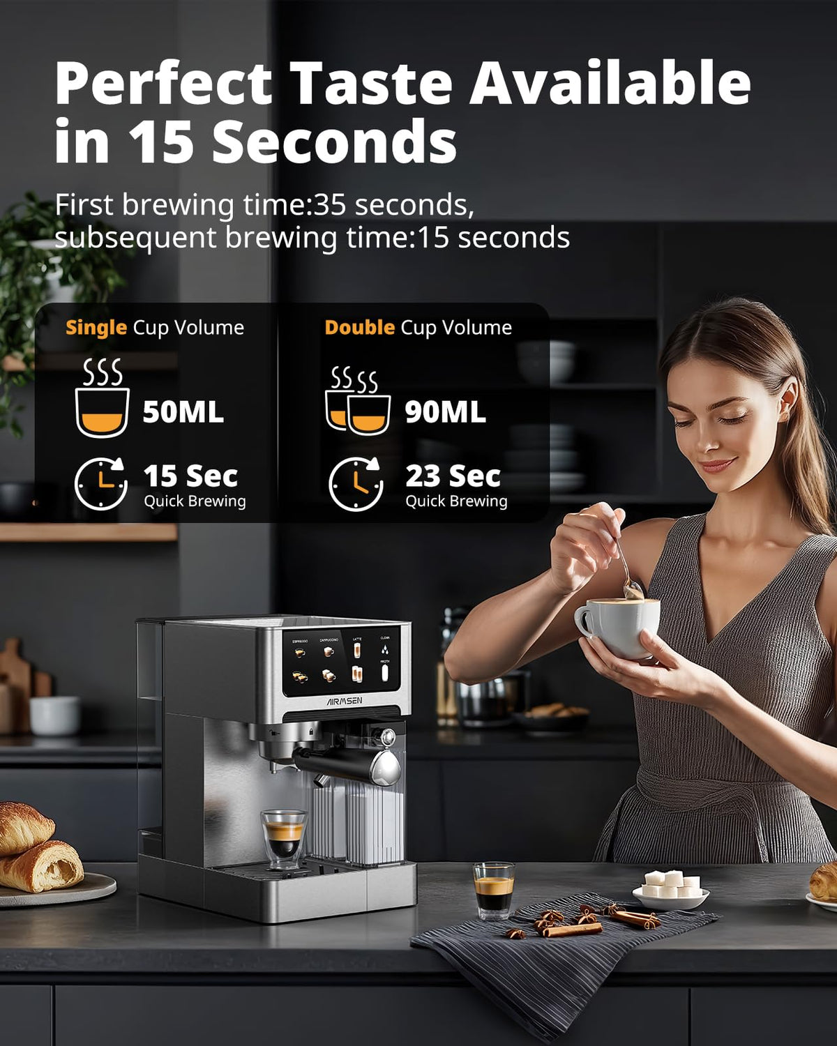 20 Bar Espresso Machine with Milk Frother, Stainless Steel, 60oz Water Tank K54497