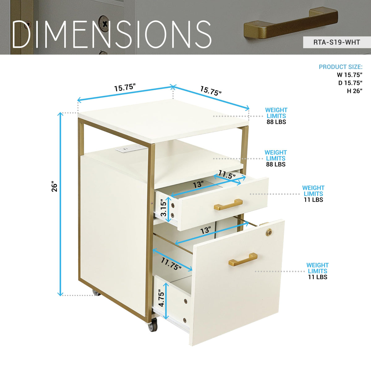 2 Drawer Rolling File Cabinet with Lock A76676