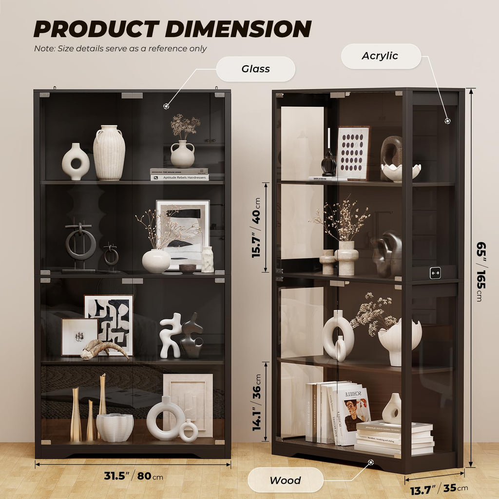 Black 4-Tier Display Cabinet with Glass Doors S9271