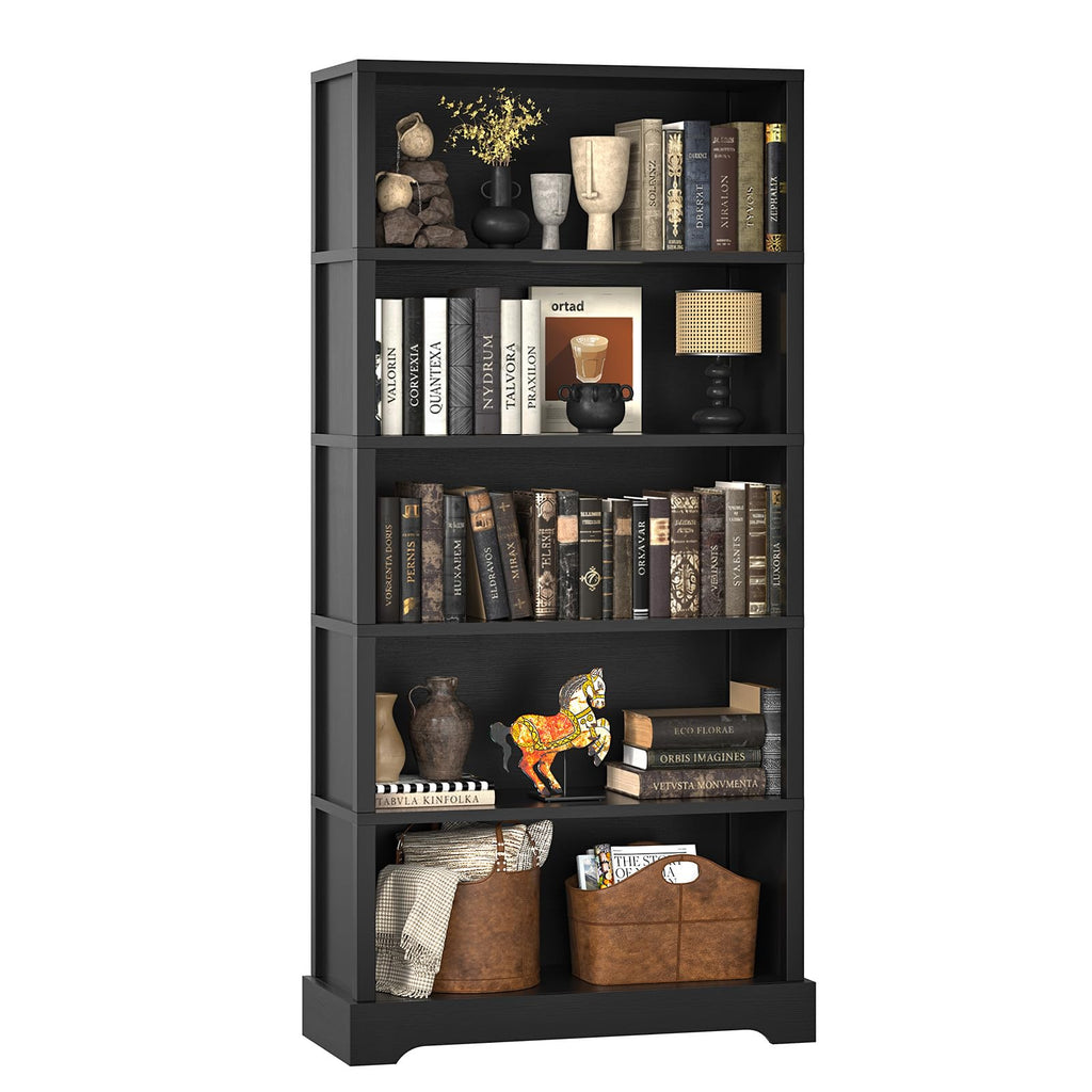 5 Tiers Wooden Bookshelf, 65.2" Tall 31.5" Wide Black O845093