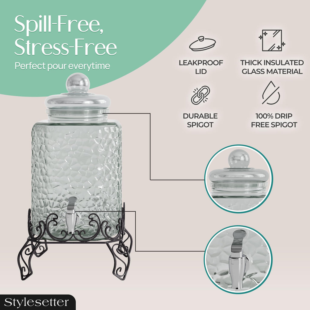 Glass Beverage Dispenser with Stand 2.5 Gal T921739