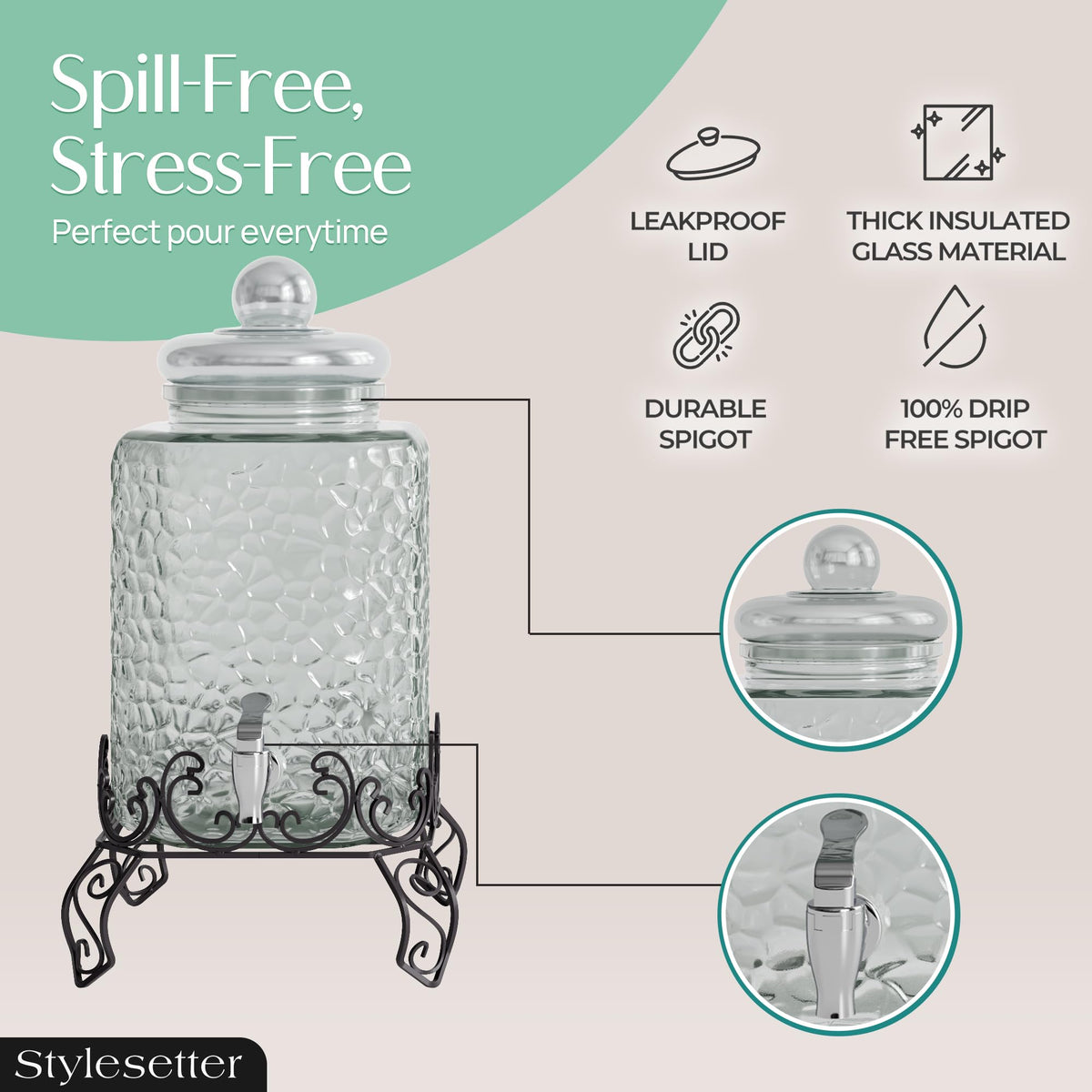 Glass Beverage Dispenser with Stand 2.5 Gal T921739