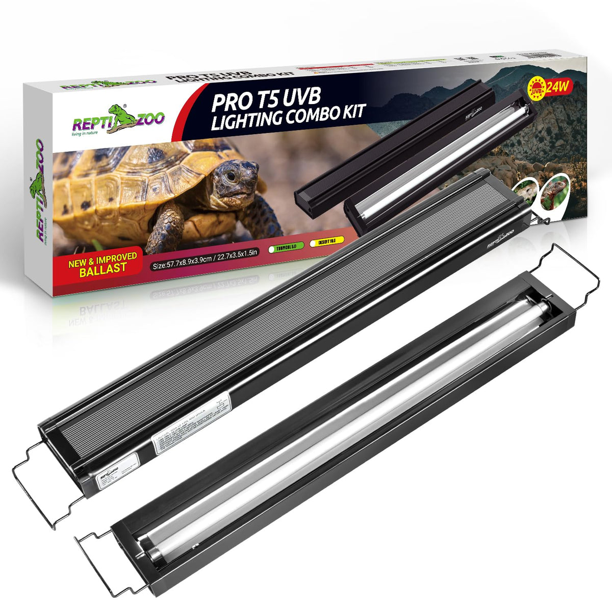 UVB Reptile Light T5 HO Combo Kit with 10.0 UVB Tube Bulb 24W-22Inch X9446