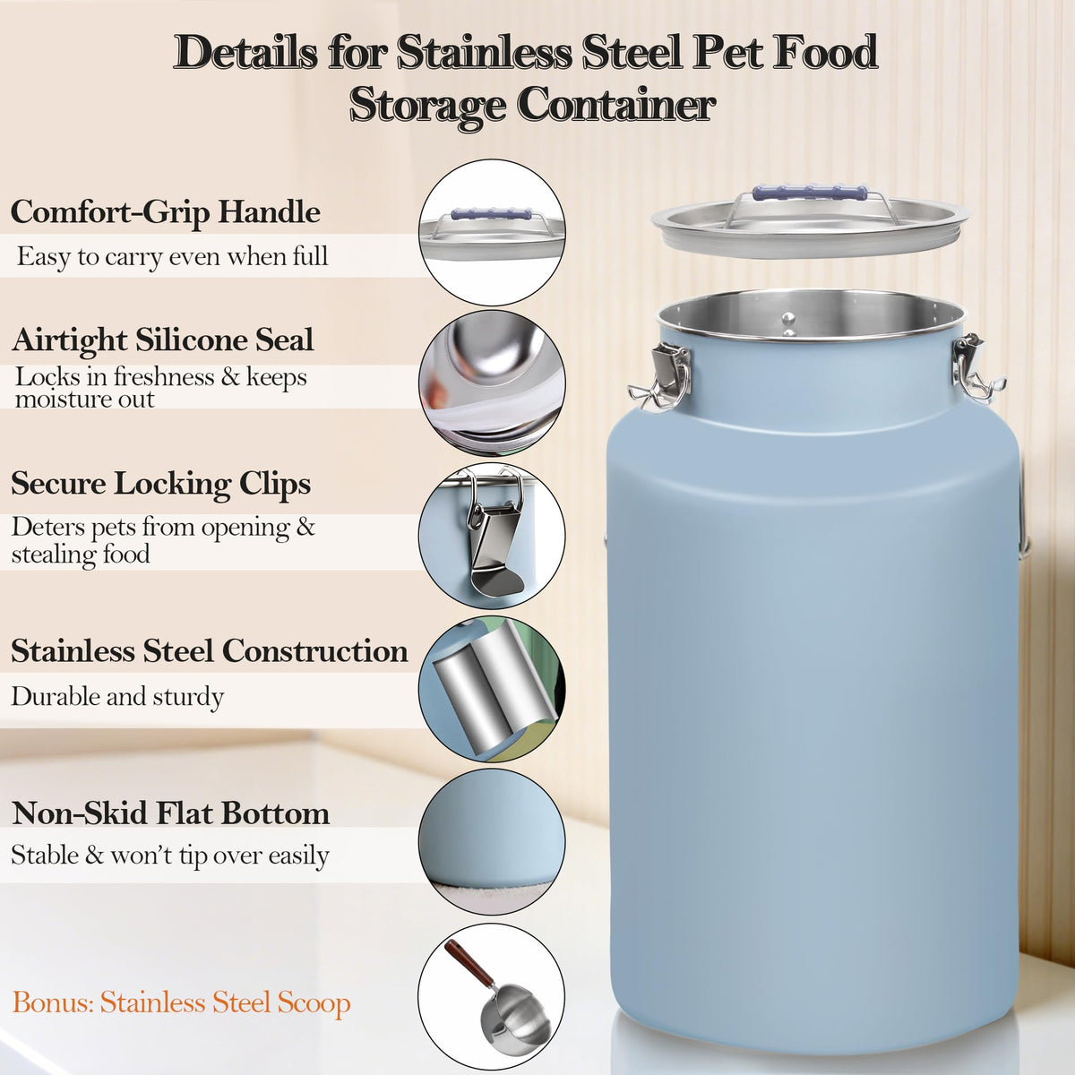 Stainless Steel Dog Food Storage Container with Scoop L79350