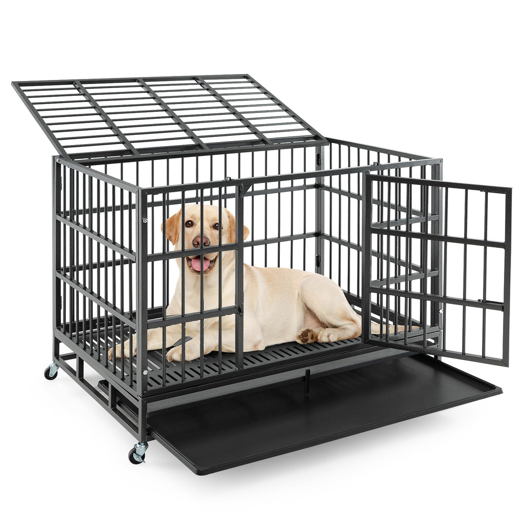 48 Inch Heavy-Duty Metal Dog Crate with Lockable Wheels A7309