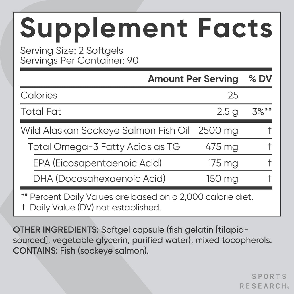 Omega-3 Wild Sockeye Salmon Oil 2500mg 180 Softgels K714