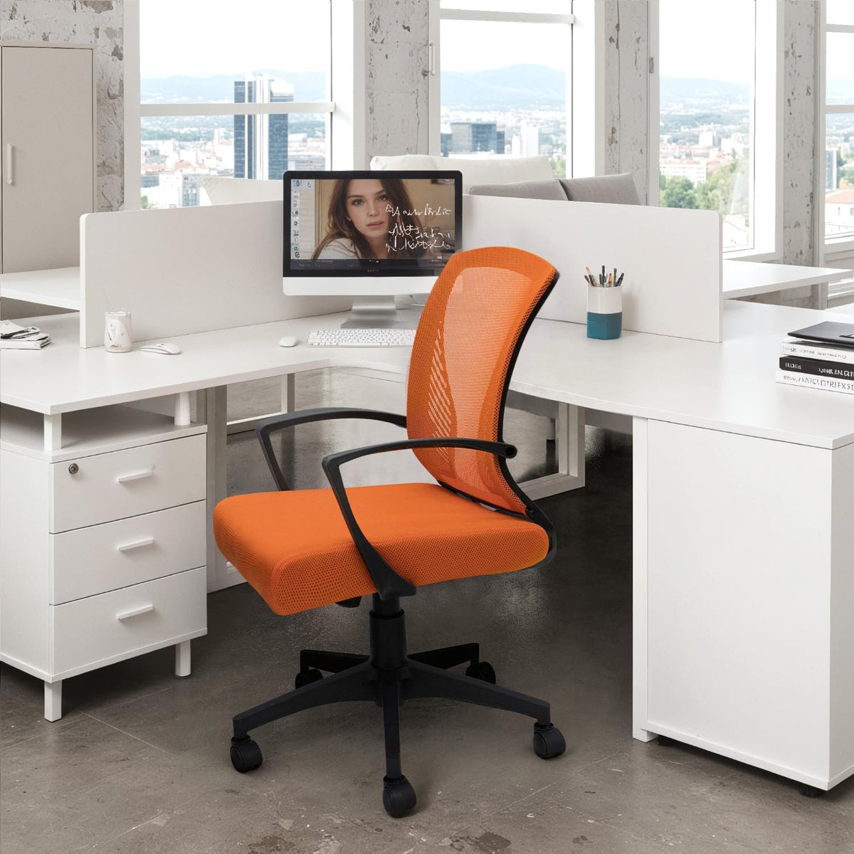 Orange Mesh Ergonomic Office Chair with Armrest O231