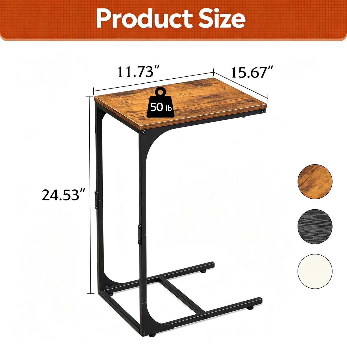 C-Shaped End Table Set of 2 Metal Frame J614