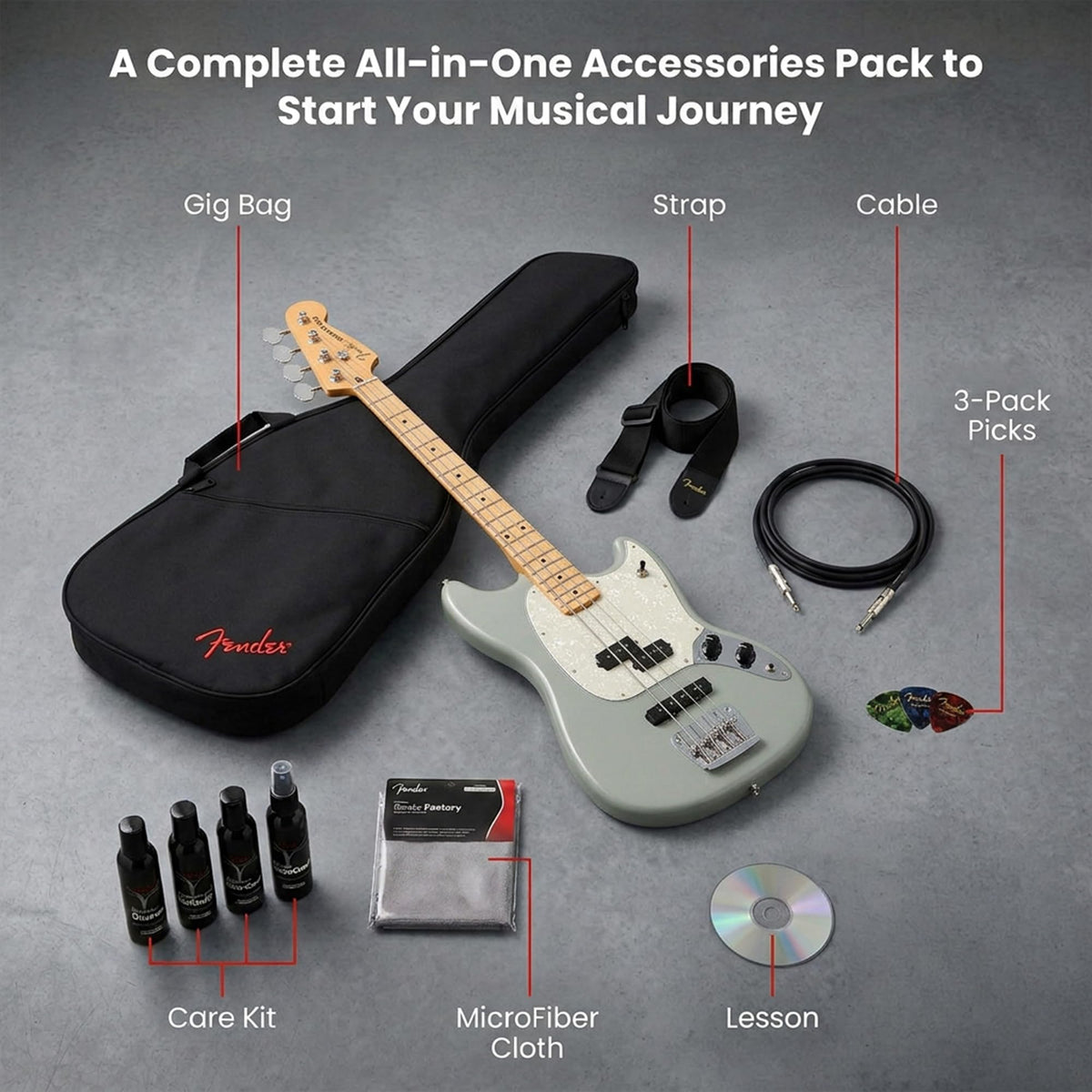 Cactus Gray Bass Guitar Bundle with Gig Bag O231767