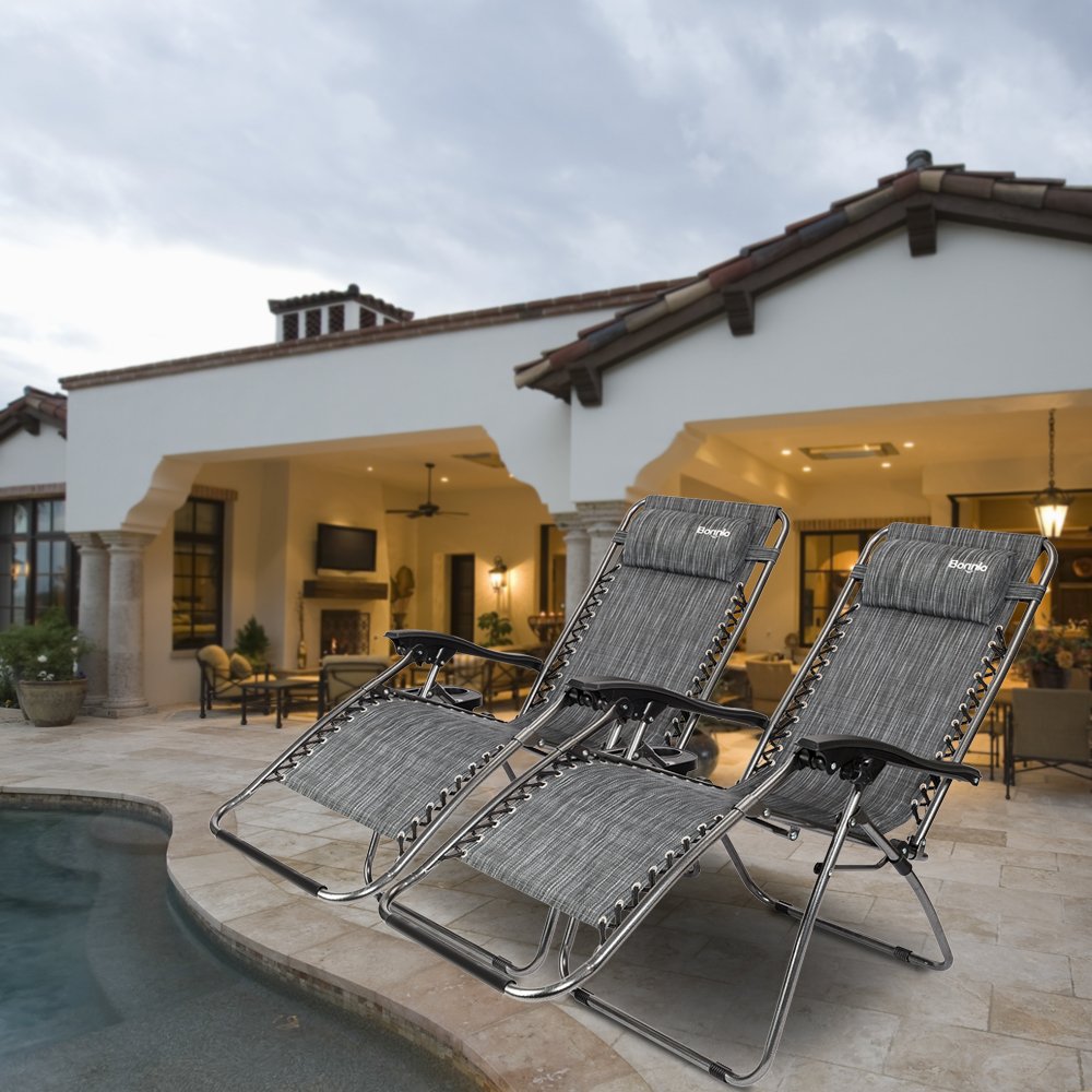 Zero Gravity Chair Set of 2 with Pillow and Cup Holder B32545