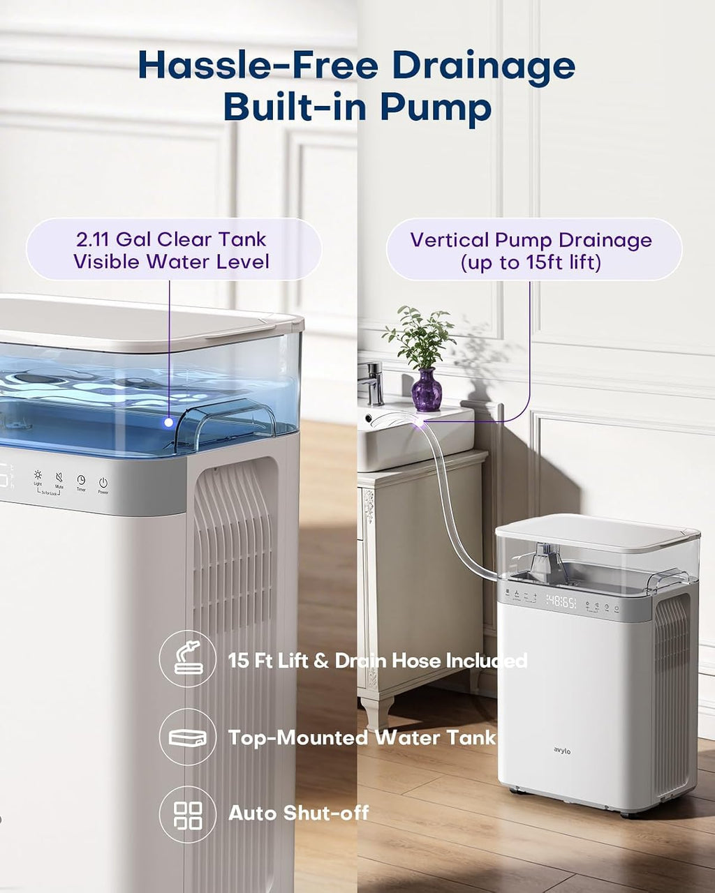 White Dehumidifier with Pump and Hose G9624