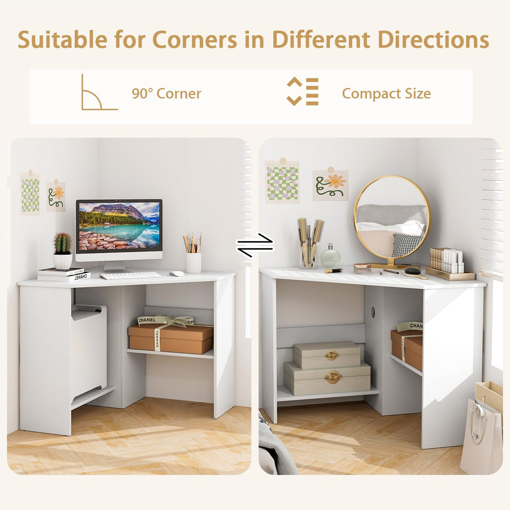 White Compact Corner Desk D722888