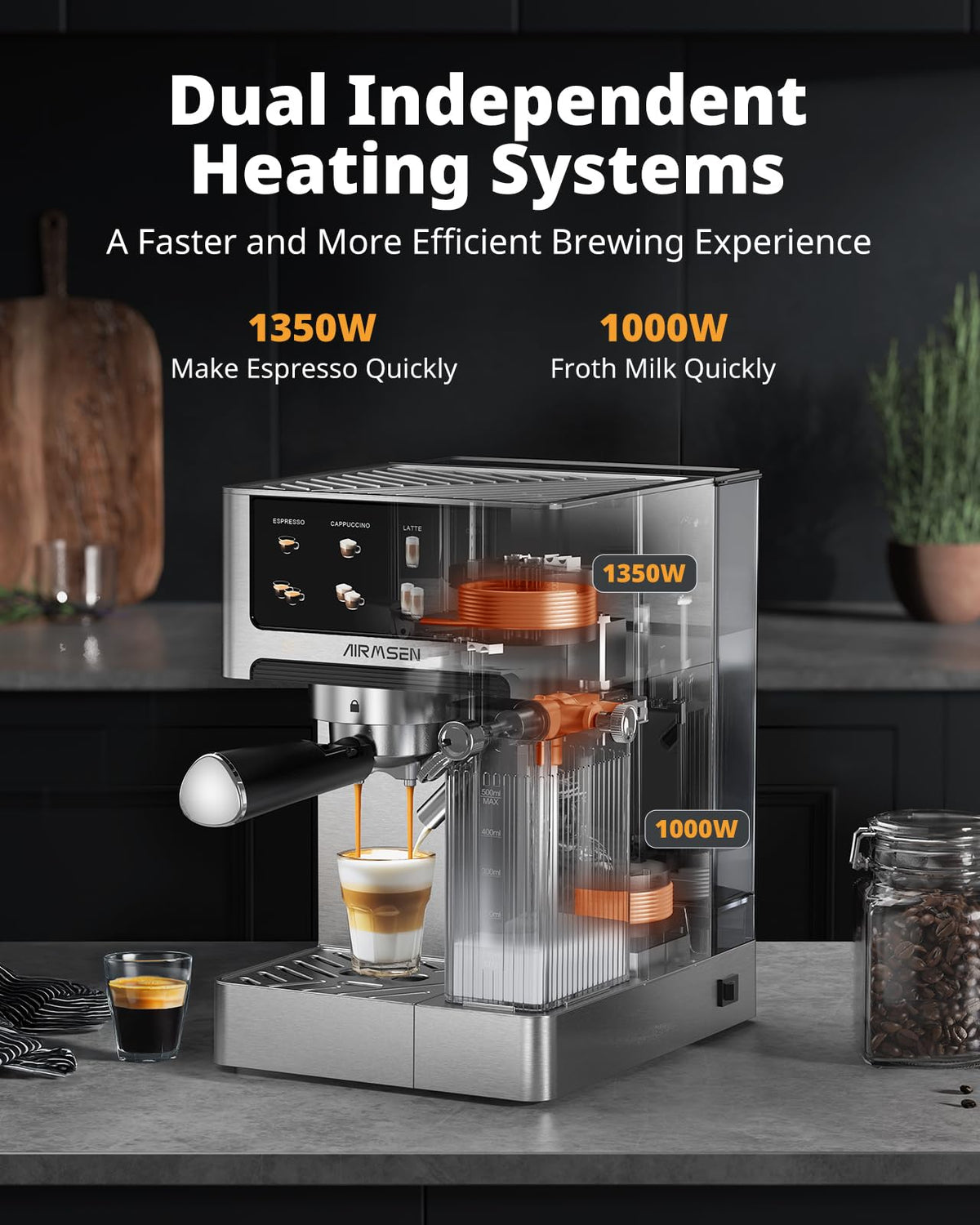 20 Bar Espresso Machine with Milk Frother, Stainless Steel, 60oz Water Tank K54497