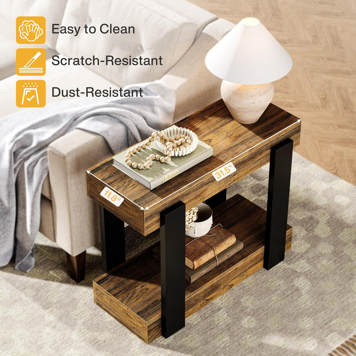 2-Tier Narrow End Table with Storage Shelf P4574
