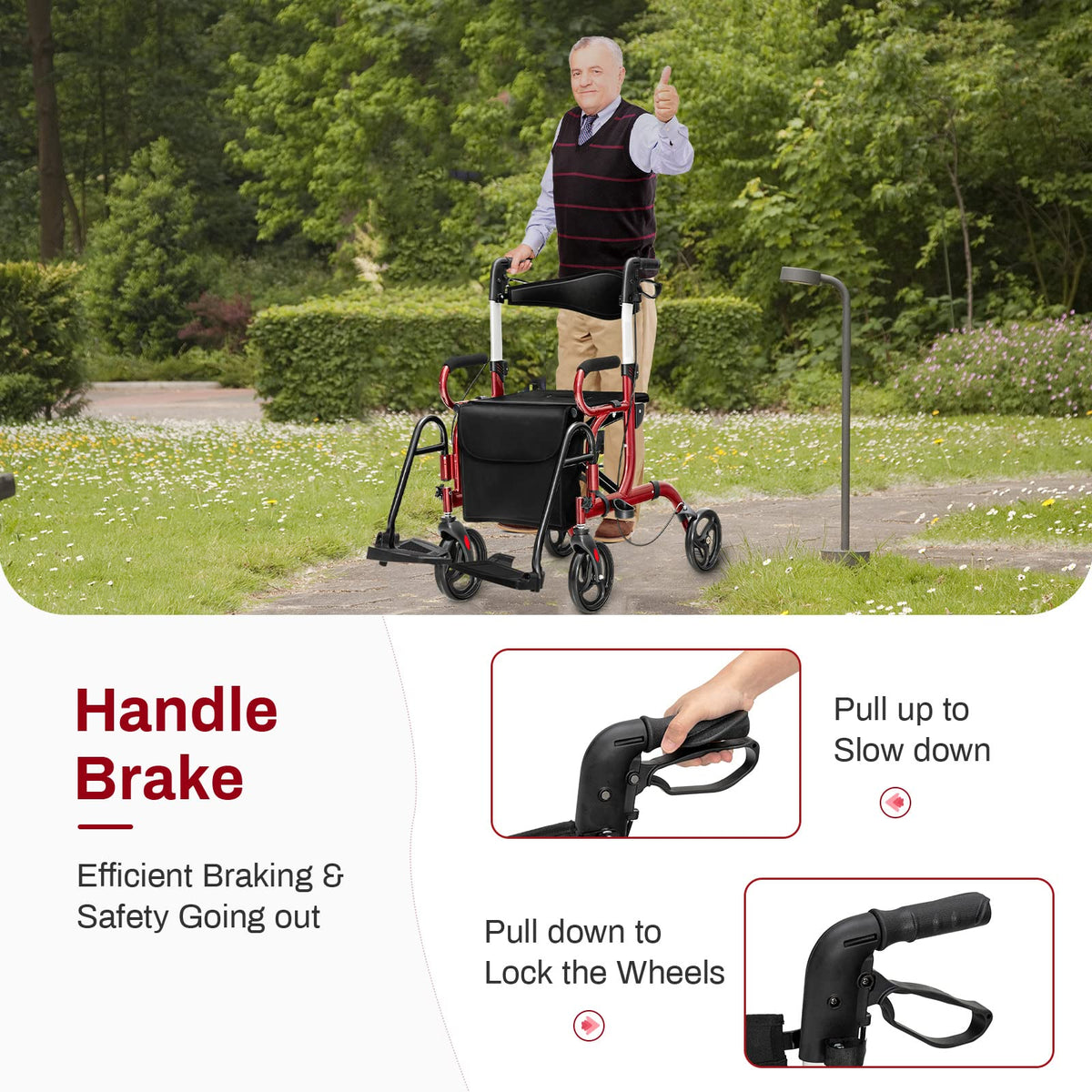 2 in 1 Folding Rollator Walker with Seat and 8" Wheels E213722