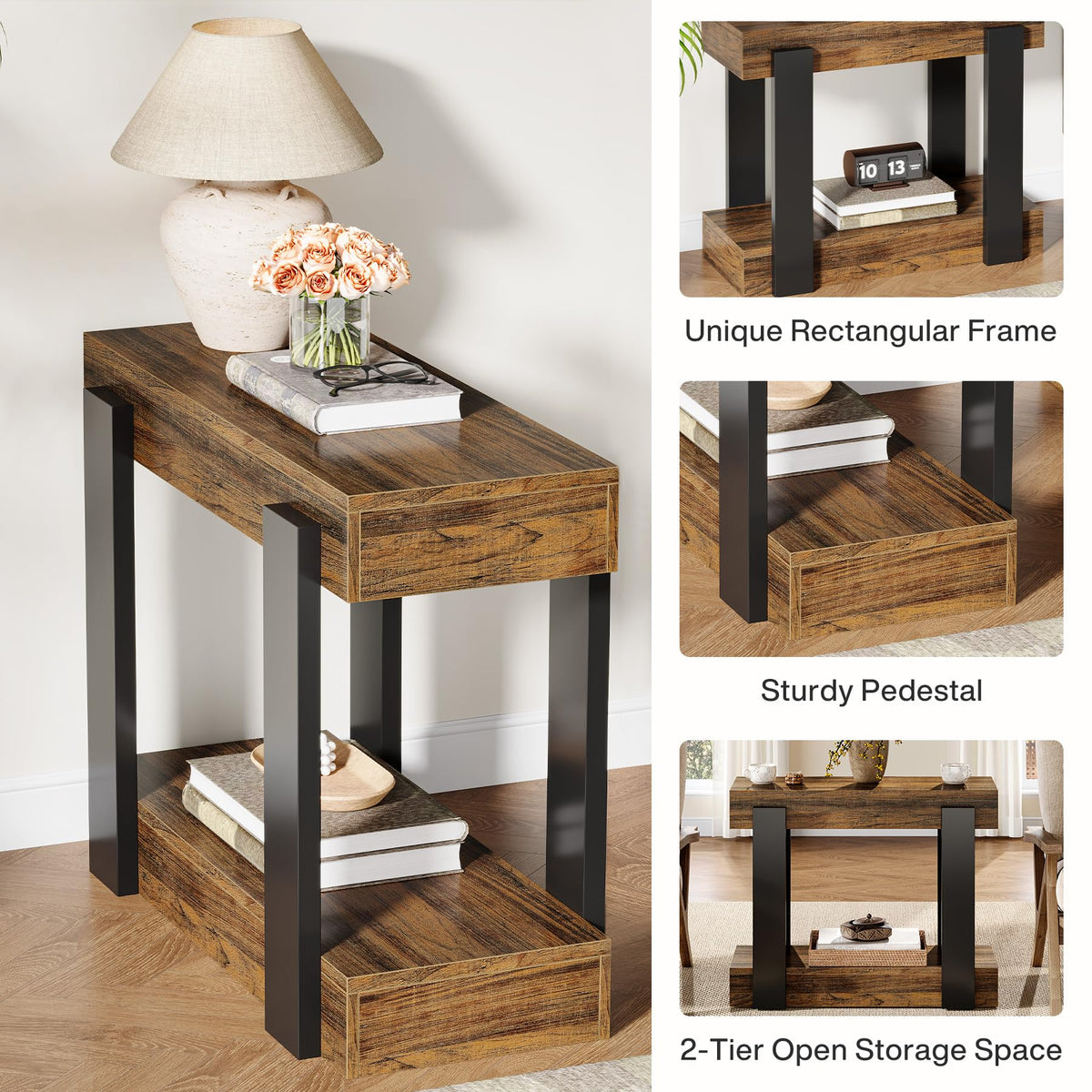 2-Tier Narrow End Table with Storage Shelf P4574