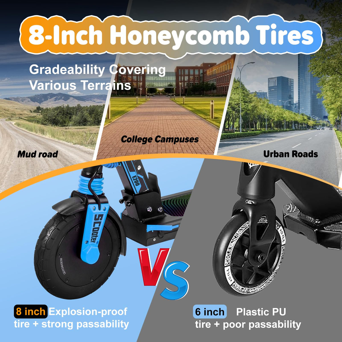 Electric Scooter Kids 8-16, 8-8.5" Solid Tires, 200-350W, UL2272 L389803