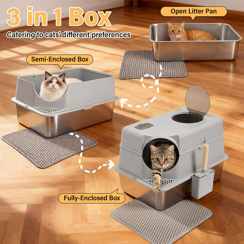 XL Stainless Steel Enclosed Cat Litter Box with Lid X191